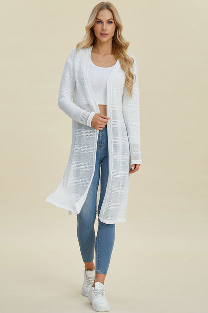 Double Take Full Size Open Front Longline Cardigan us.meeeshop - 