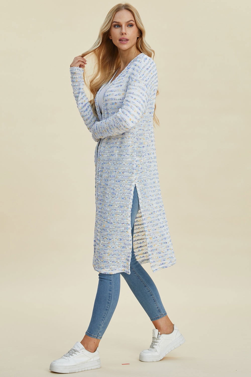 Double Take Full Size Open Front Longline Cardigan us.meeeshop - 