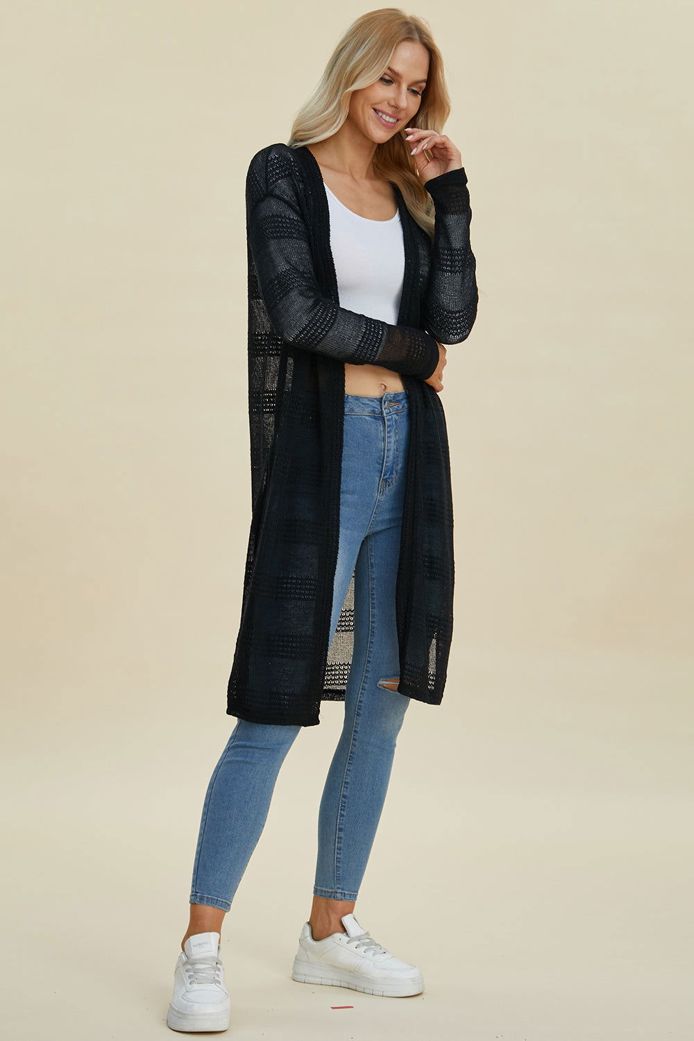 Double Take Full Size Open Front Longline Cardigan us.meeeshop - 