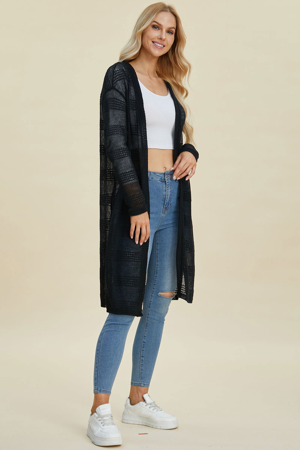 Double Take Full Size Open Front Longline Cardigan us.meeeshop - 