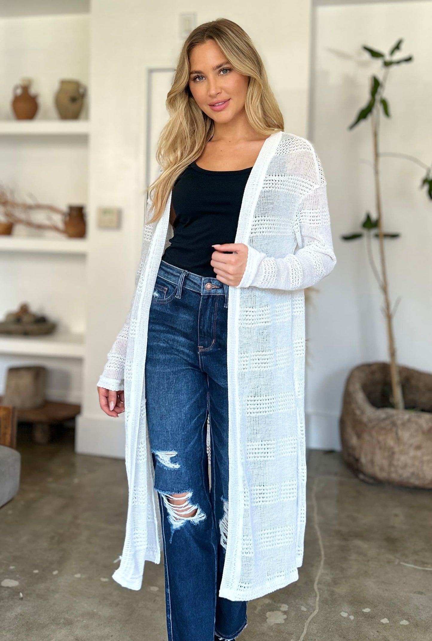 Double Take Full Size Open Front Longline Cardigan us.meeeshop - 