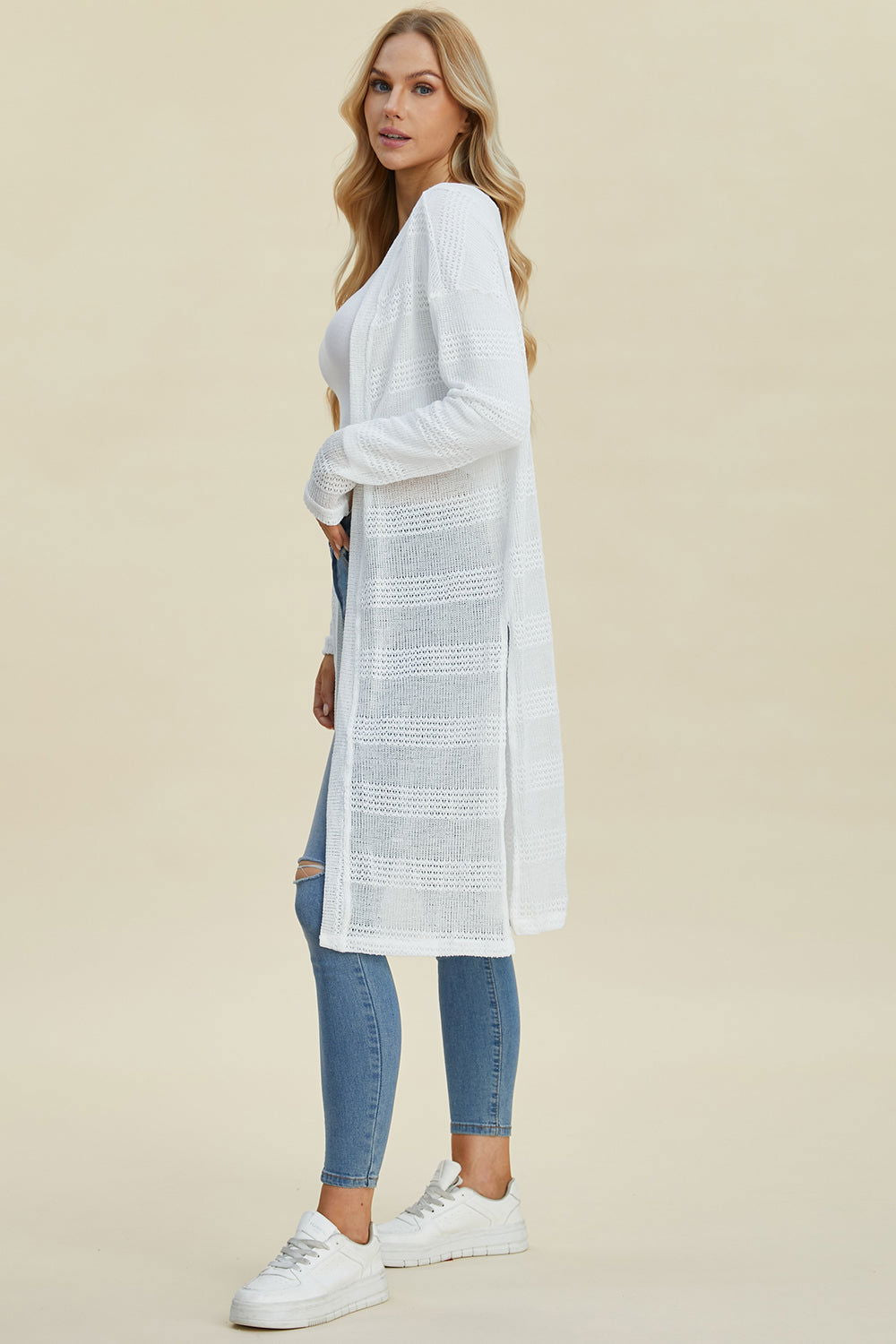 Double Take Full Size Open Front Longline Cardigan us.meeeshop - 