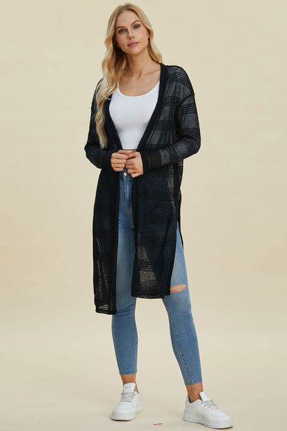 Double Take Full Size Open Front Longline Cardigan us.meeeshop - 