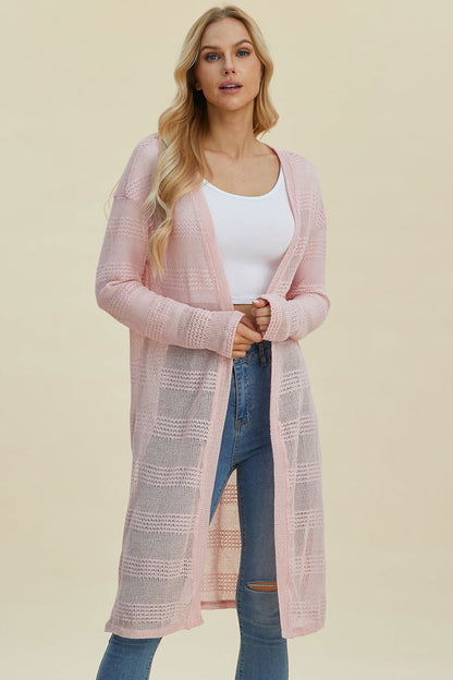 Double Take Full Size Open Front Longline Cardigan us.meeeshop - 