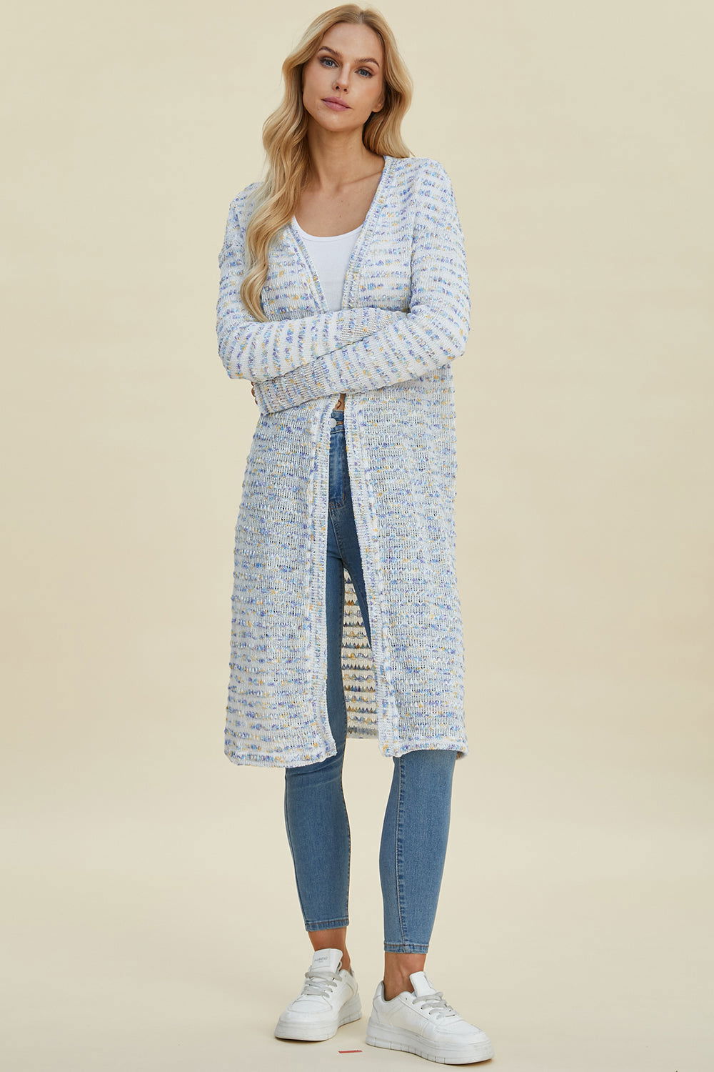 Double Take Full Size Open Front Longline Cardigan us.meeeshop - Shirts & Tops