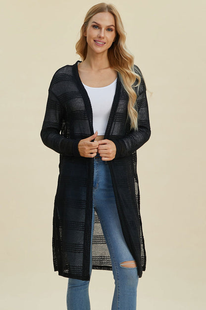 Double Take Full Size Open Front Longline Cardigan us.meeeshop - 