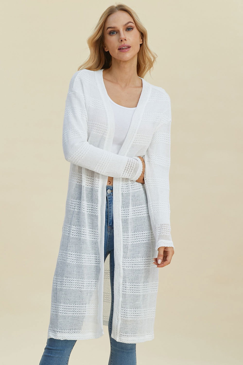 Double Take Full Size Open Front Longline Cardigan us.meeeshop - 