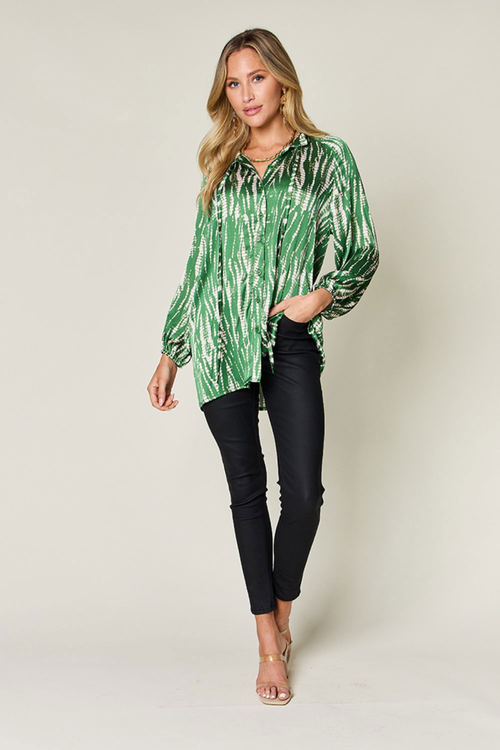 Double Take Full Size Printed Button Up Long Sleeve Shirt us.meeeshop - 