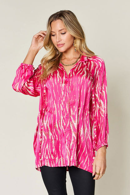 Double Take Full Size Printed Button Up Long Sleeve Shirt us.meeeshop - Shirts & Tops