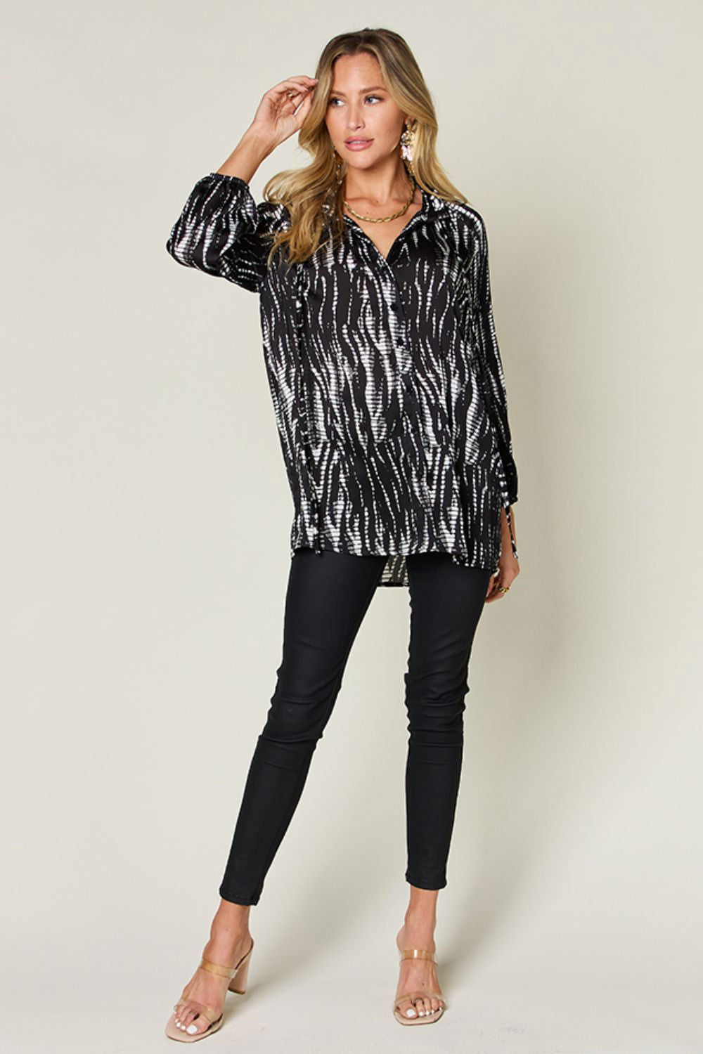 Double Take Full Size Printed Button Up Long Sleeve Shirt us.meeeshop - 