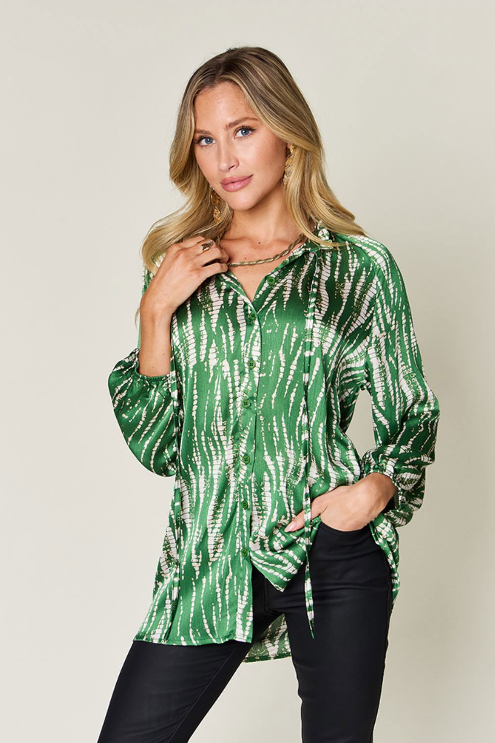 Double Take Full Size Printed Button Up Long Sleeve Shirt us.meeeshop - 