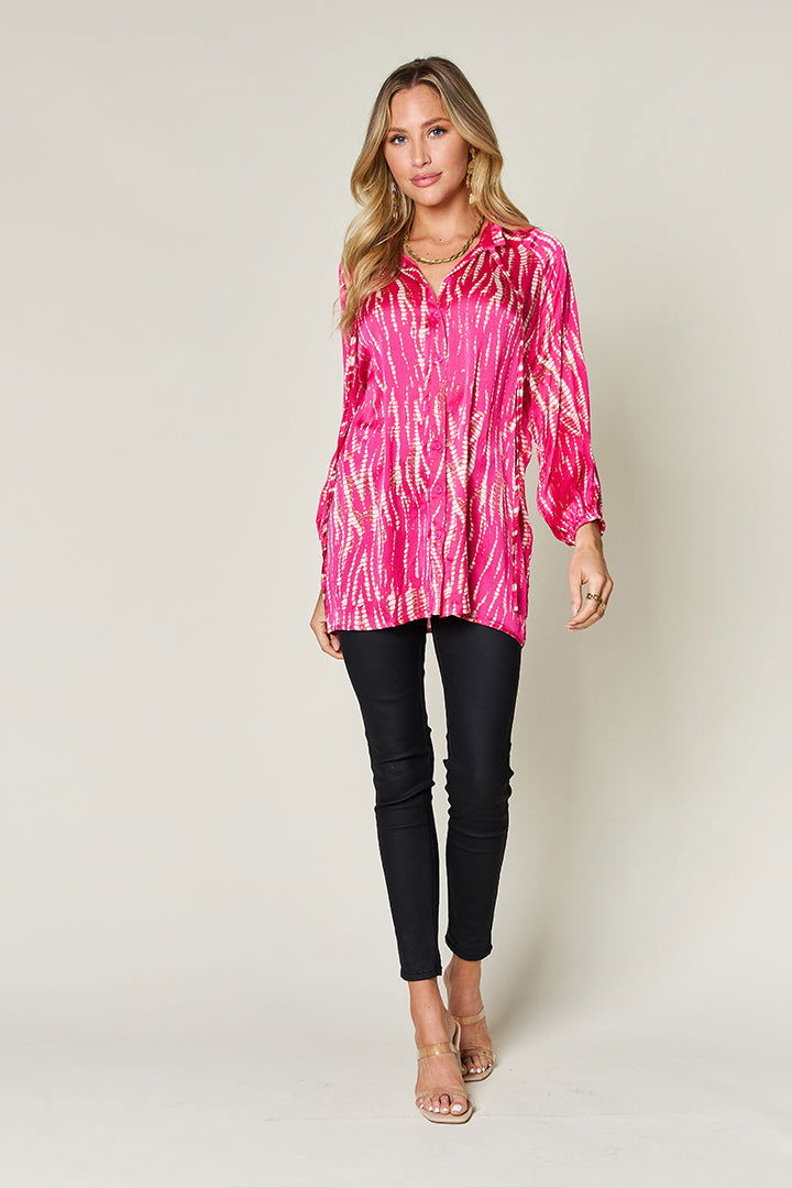 Double Take Full Size Printed Button Up Long Sleeve Shirt us.meeeshop - 