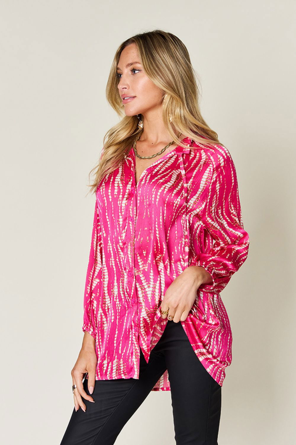 Double Take Full Size Printed Button Up Long Sleeve Shirt us.meeeshop - 