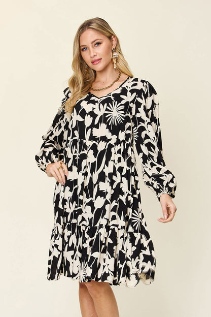 Double Take Full Size Printed Ruffle Hem Dress with Pocket us.meeeshop - 