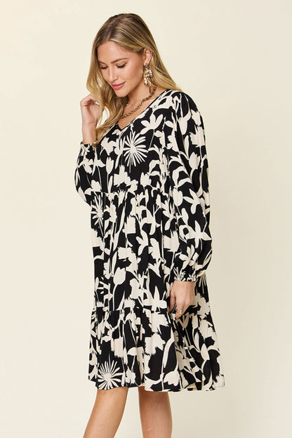 Double Take Full Size Printed Ruffle Hem Dress with Pocket us.meeeshop - 