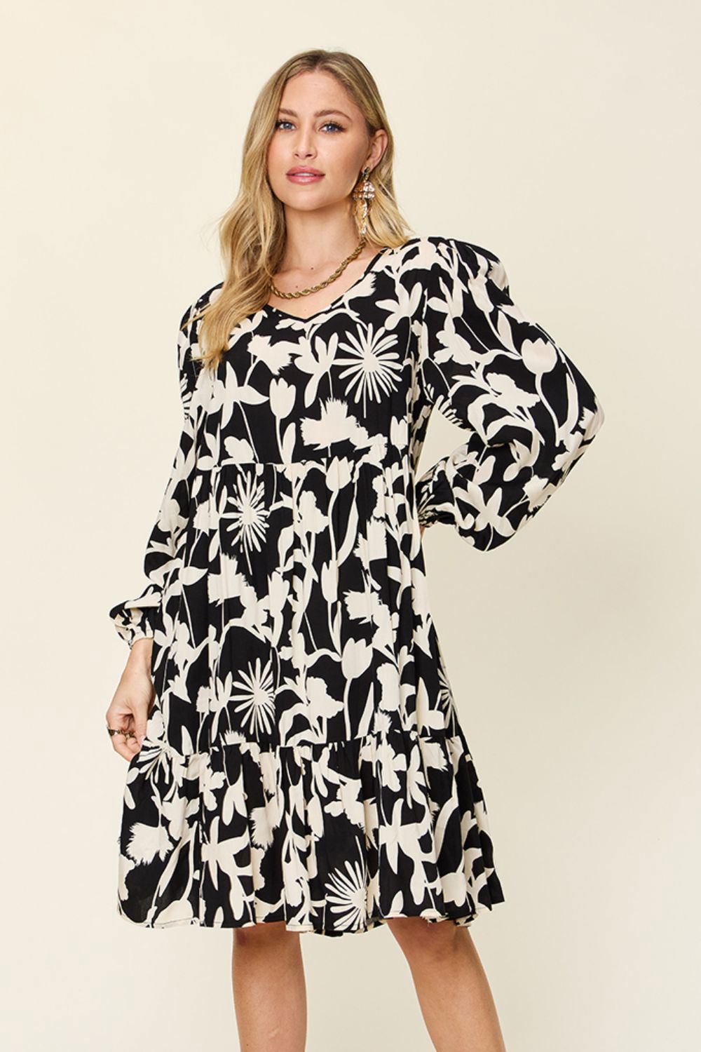 Double Take Full Size Printed Ruffle Hem Dress with Pocket us.meeeshop - 