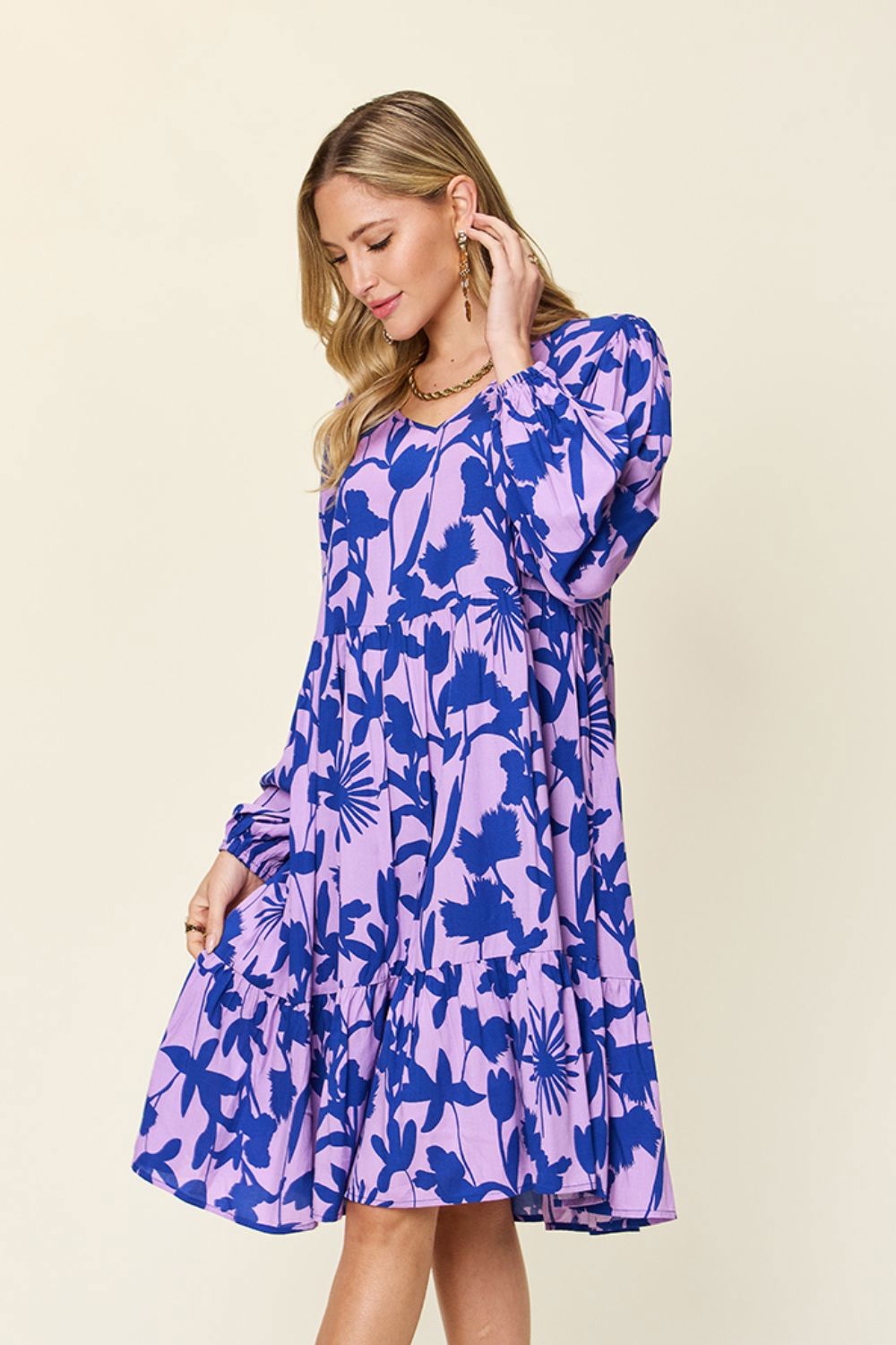 Double Take Full Size Printed Ruffle Hem Dress with Pocket us.meeeshop - 