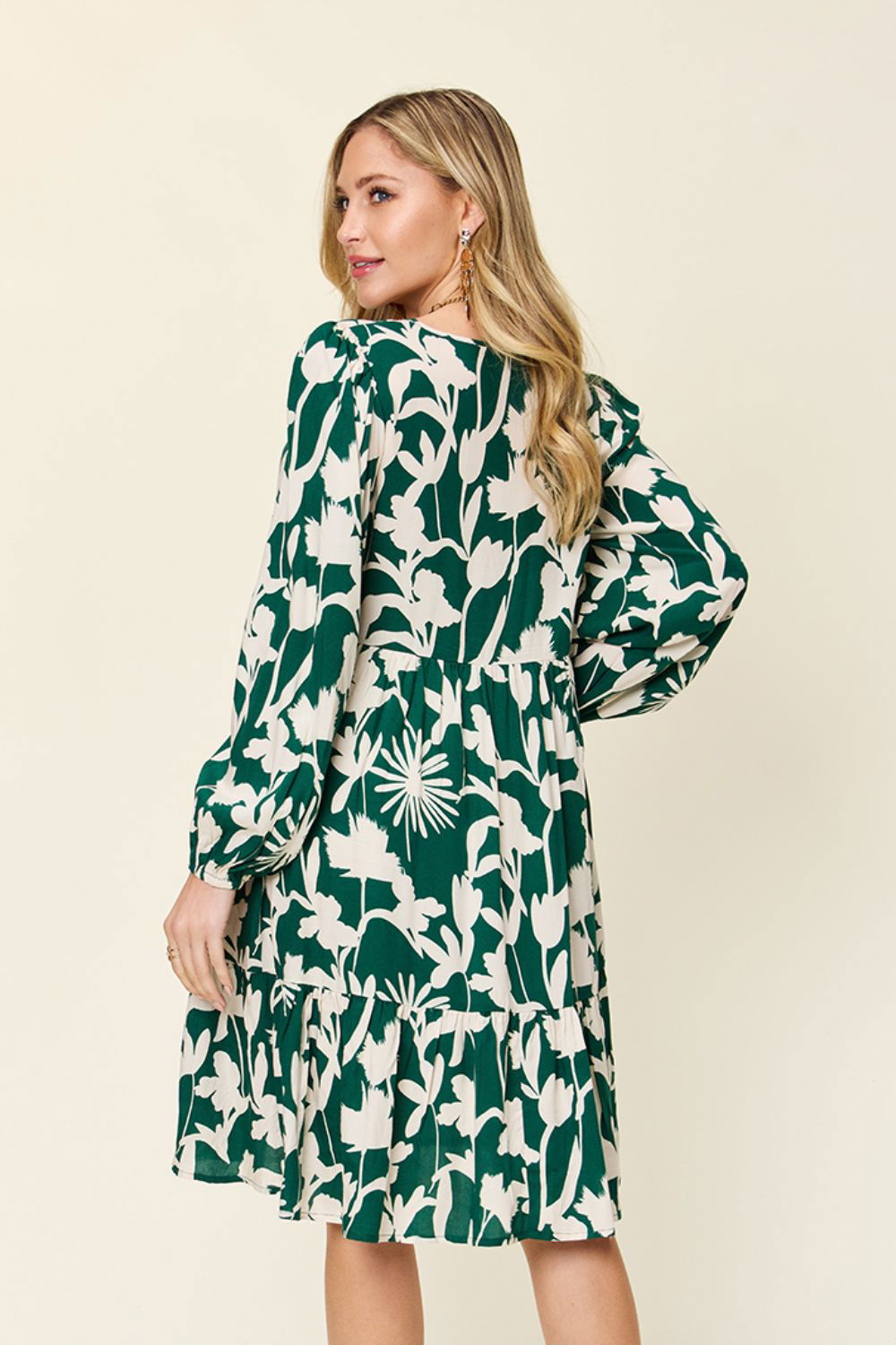 Double Take Full Size Printed Ruffle Hem Dress with Pocket us.meeeshop - 