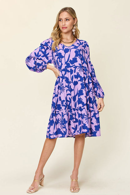 Double Take Full Size Printed Ruffle Hem Dress with Pocket us.meeeshop - 