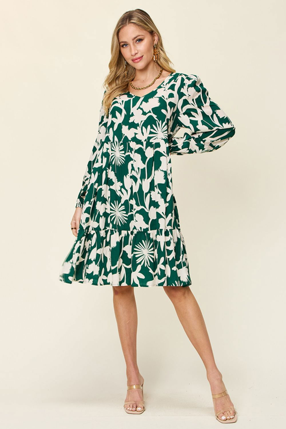 Double Take Full Size Printed Ruffle Hem Dress with Pocket us.meeeshop - 