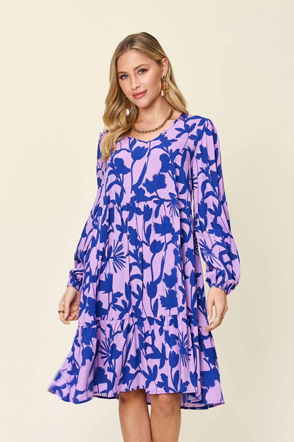 Double Take Full Size Printed Ruffle Hem Dress with Pocket us.meeeshop - 