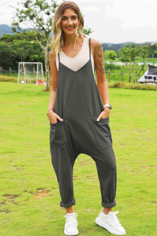 Double Take Full Size Sleeveless V-Neck Pocketed Jumpsuit us.meeeshop - Jumpsuits & Rompers