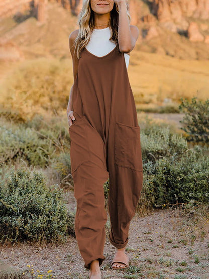 Double Take Full Size Sleeveless V-Neck Pocketed Jumpsuit us.meeeshop - Jumpsuits & Rompers