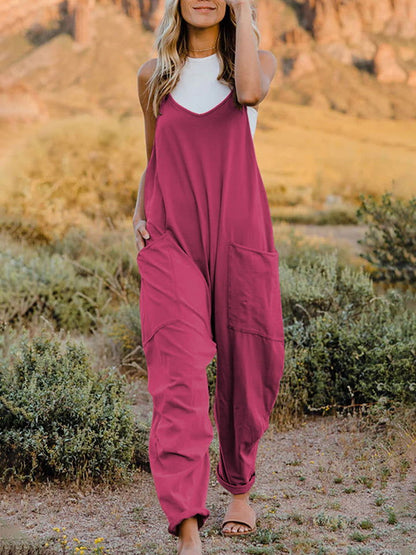 Double Take Full Size Sleeveless V-Neck Pocketed Jumpsuit us.meeeshop - 