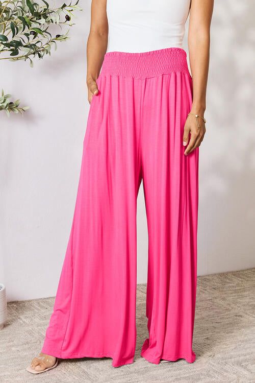 Double Take Full Size Smocked Wide Waistband Wide Leg Pants us.meeeshop - Pants