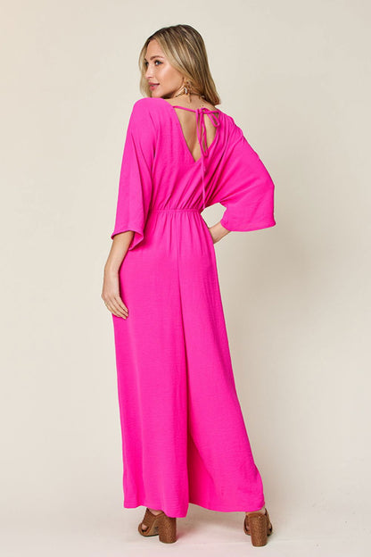 Double Take Full Size Surplice Wide Leg Jumpsuit with Pockets us.meeeshop - 