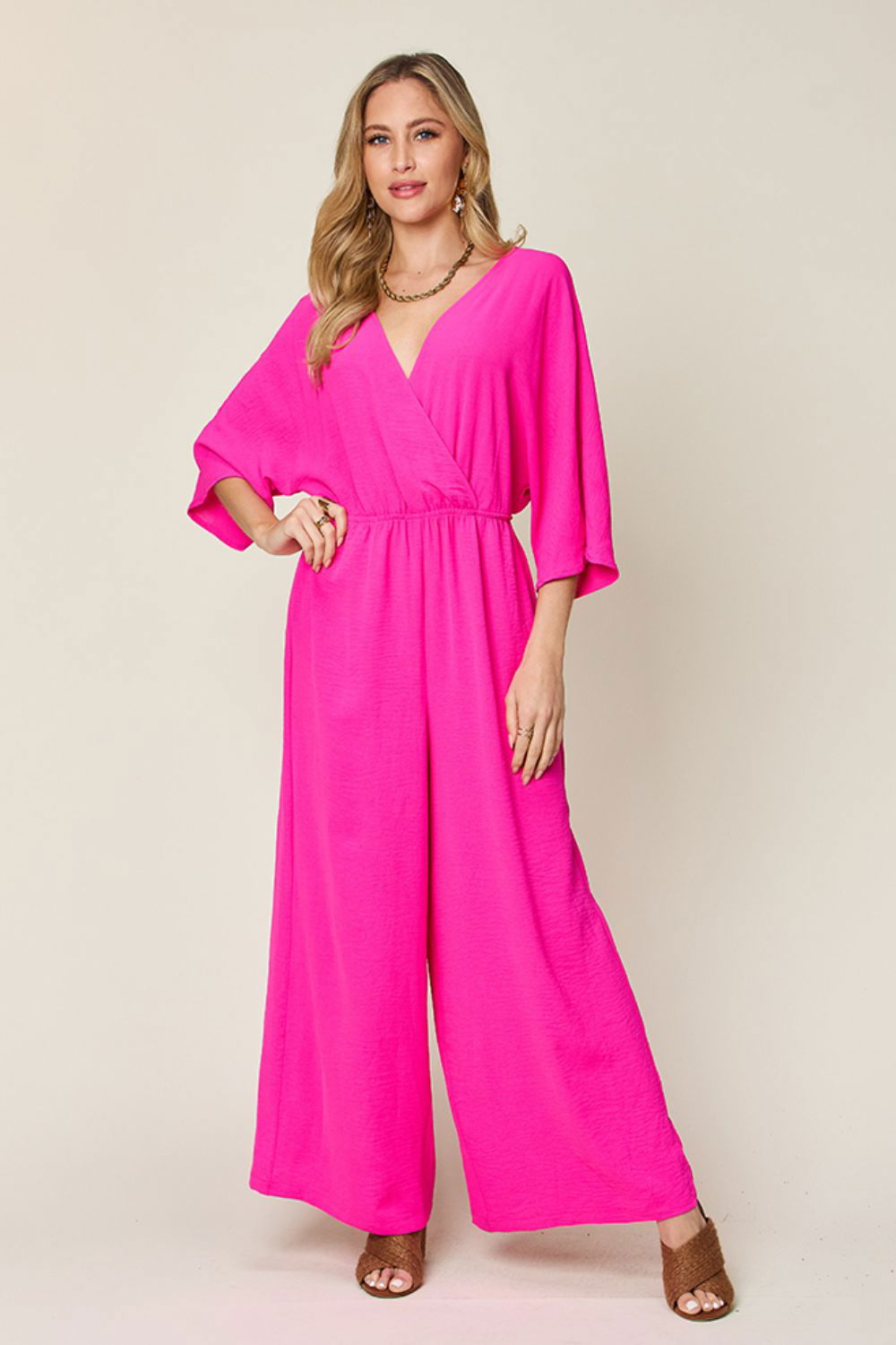 Double Take Full Size Surplice Wide Leg Jumpsuit with Pockets us.meeeshop - 