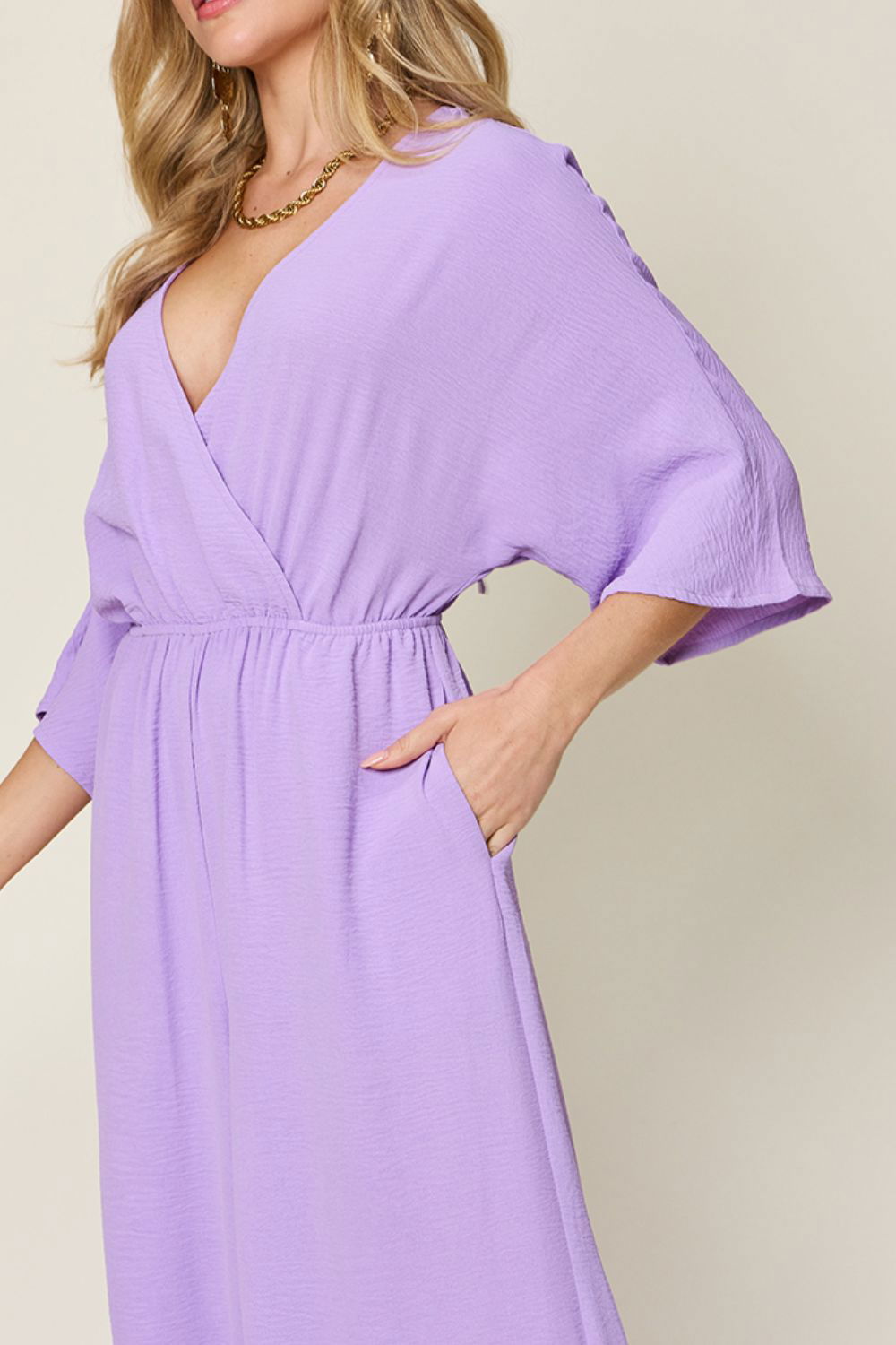 Double Take Full Size Surplice Wide Leg Jumpsuit with Pockets us.meeeshop - 