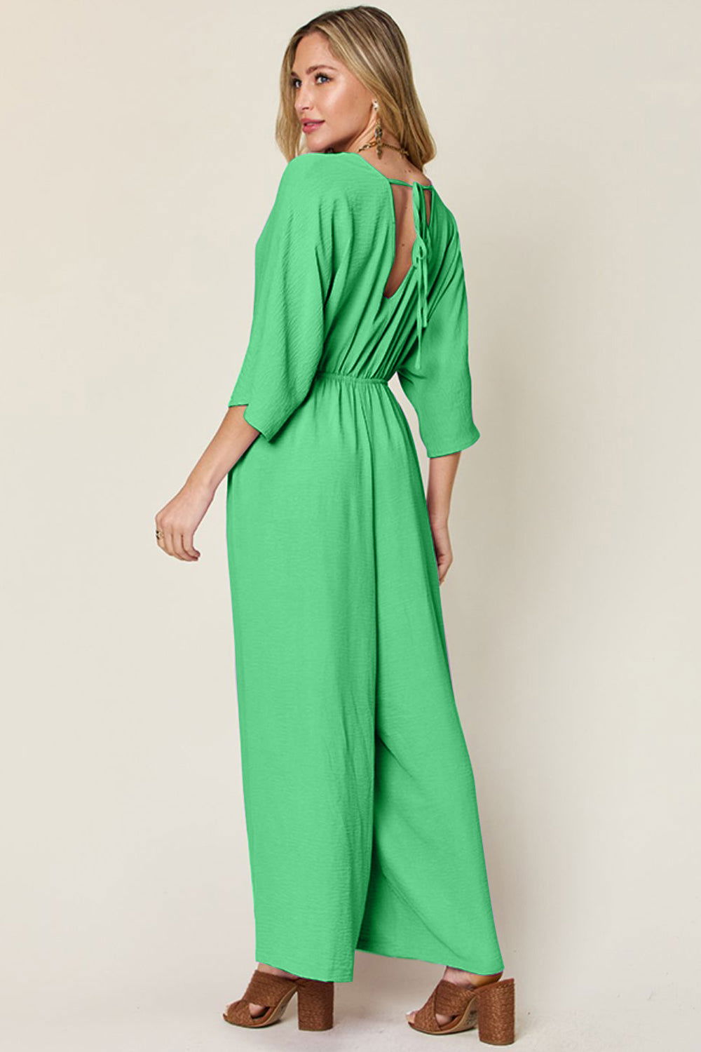 Double Take Full Size Surplice Wide Leg Jumpsuit with Pockets us.meeeshop - 