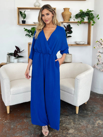 Double Take Full Size Surplice Wide Leg Jumpsuit with Pockets us.meeeshop - 