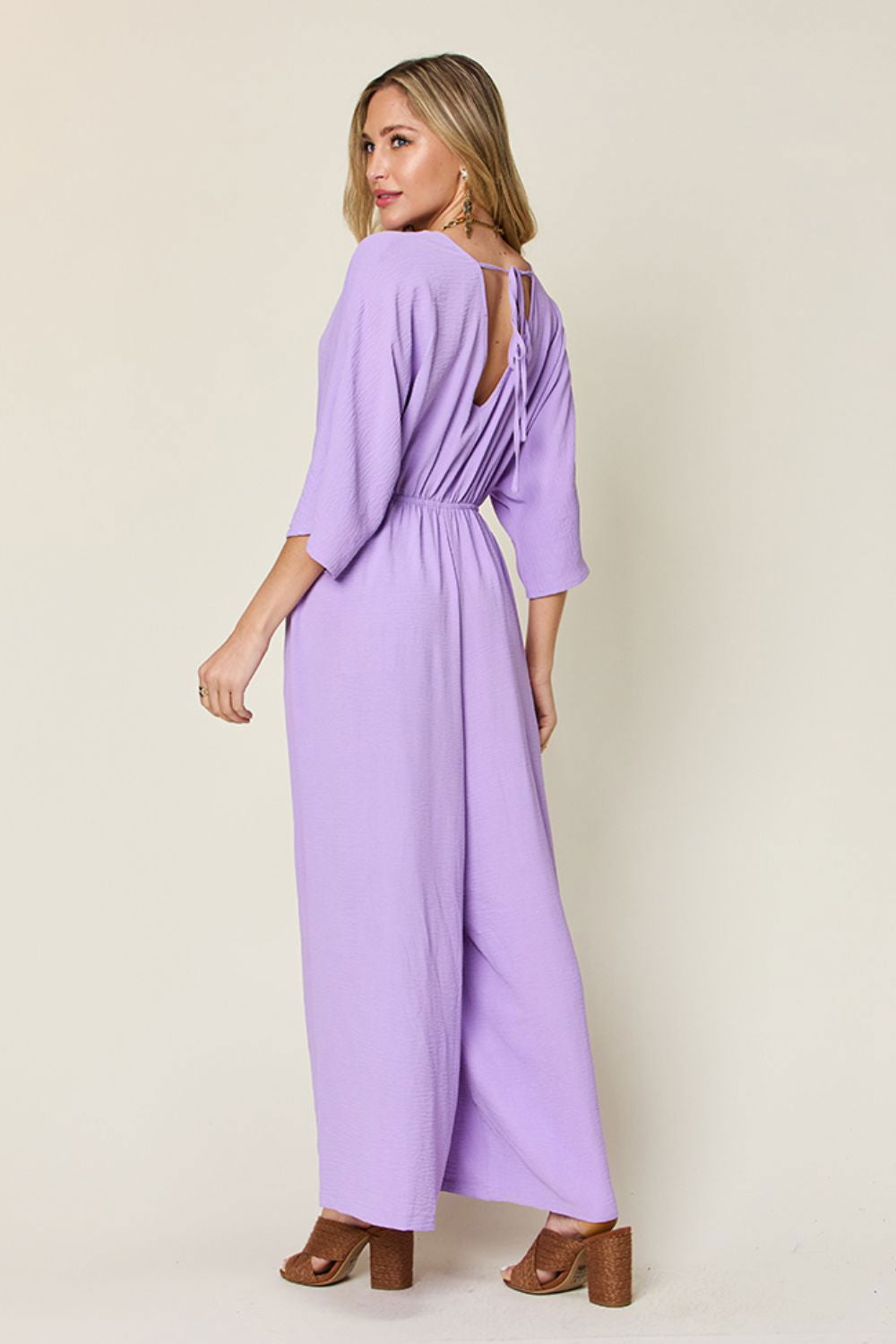 Double Take Full Size Surplice Wide Leg Jumpsuit with Pockets us.meeeshop - 