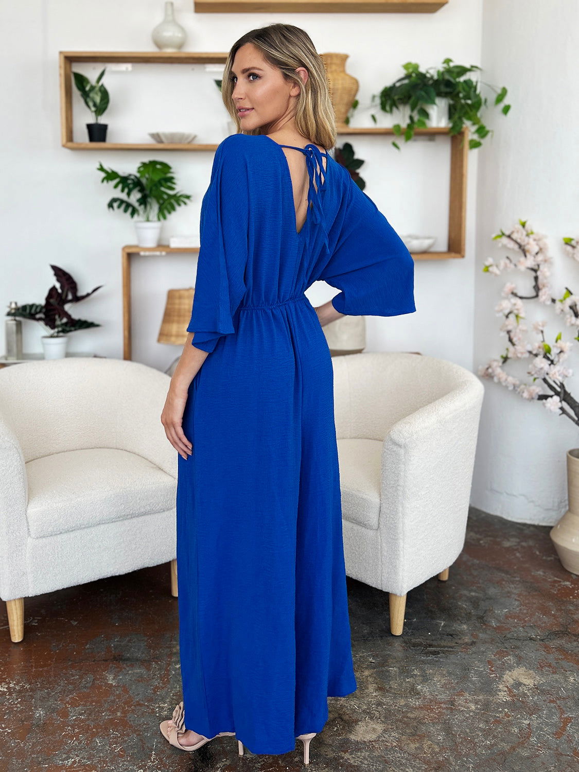 Double Take Full Size Surplice Wide Leg Jumpsuit with Pockets us.meeeshop - 