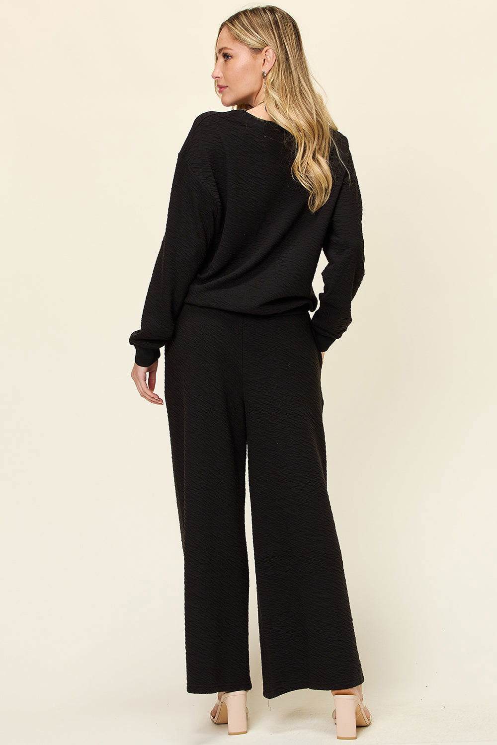 Double Take Full Size Texture Long Sleeve Top and Pants Set - us.meeeshop