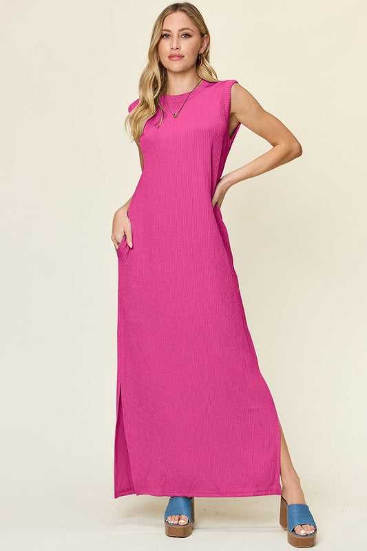 Double Take Full Size Texture Mock Neck Sleeveless Maxi Dress us.meeeshop - Dresses