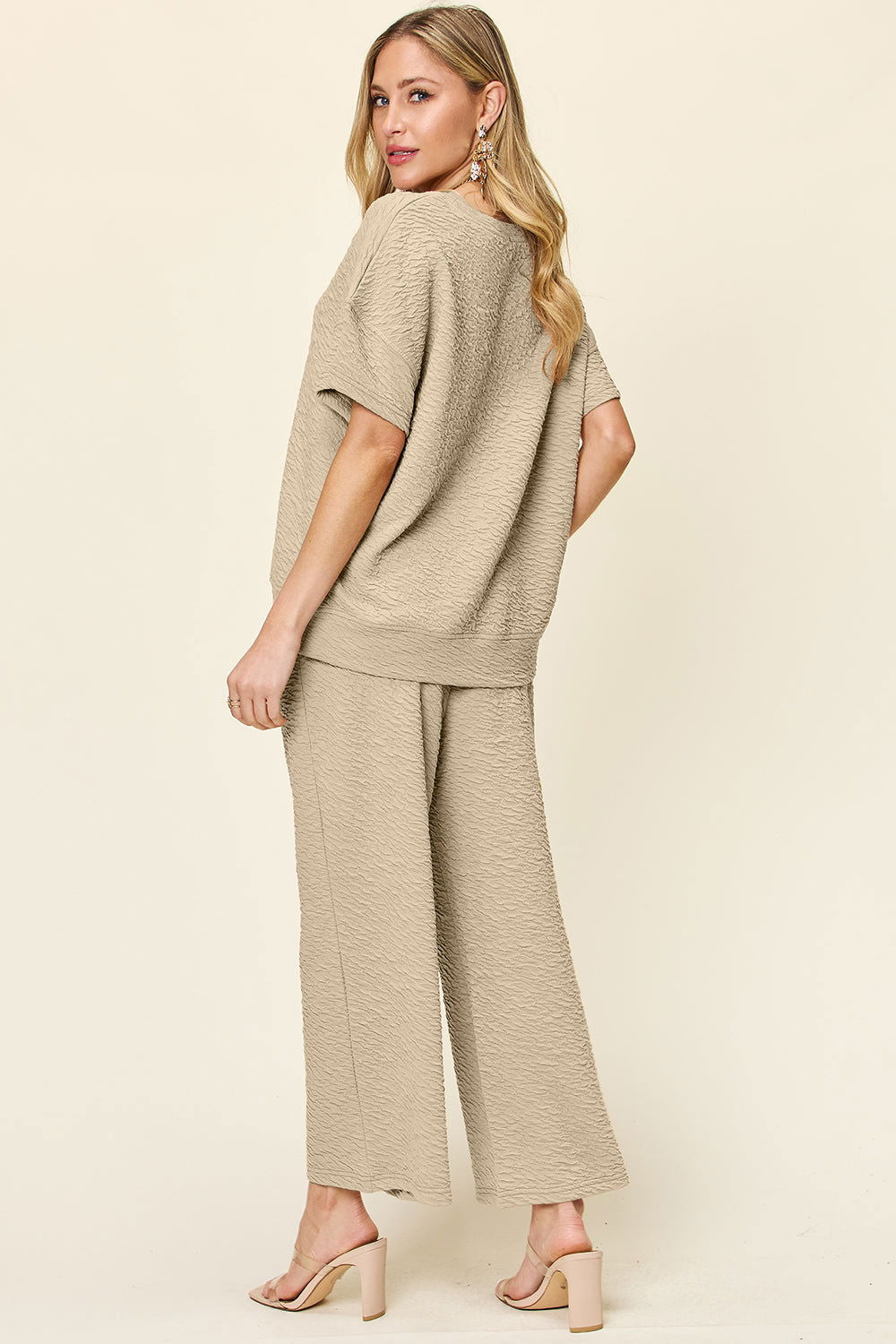 Double Take Full Size Texture Short Sleeve Top and Pants Set us.meeeshop - 