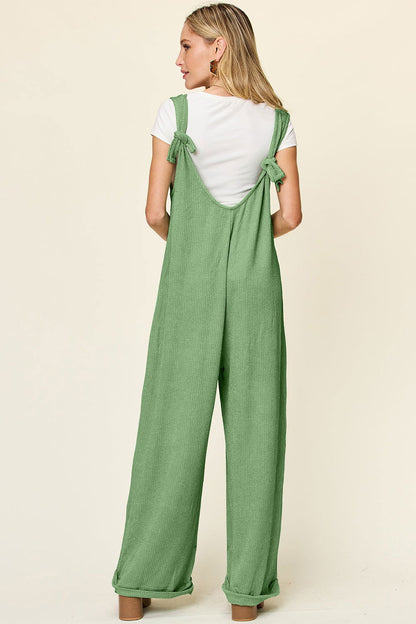 Double Take Full Size Texture Sleeveless Wide Leg Jumpsuit us.meeeshop - 