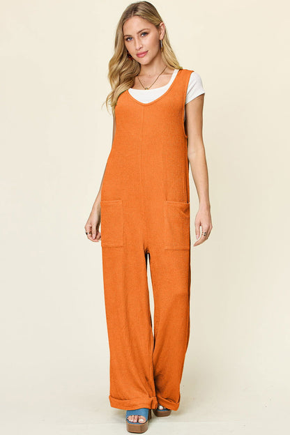 Double Take Full Size Texture Sleeveless Wide Leg Jumpsuit us.meeeshop - Jumpsuits & Rompers