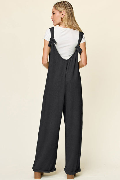 Double Take Full Size Texture Sleeveless Wide Leg Jumpsuit us.meeeshop - 