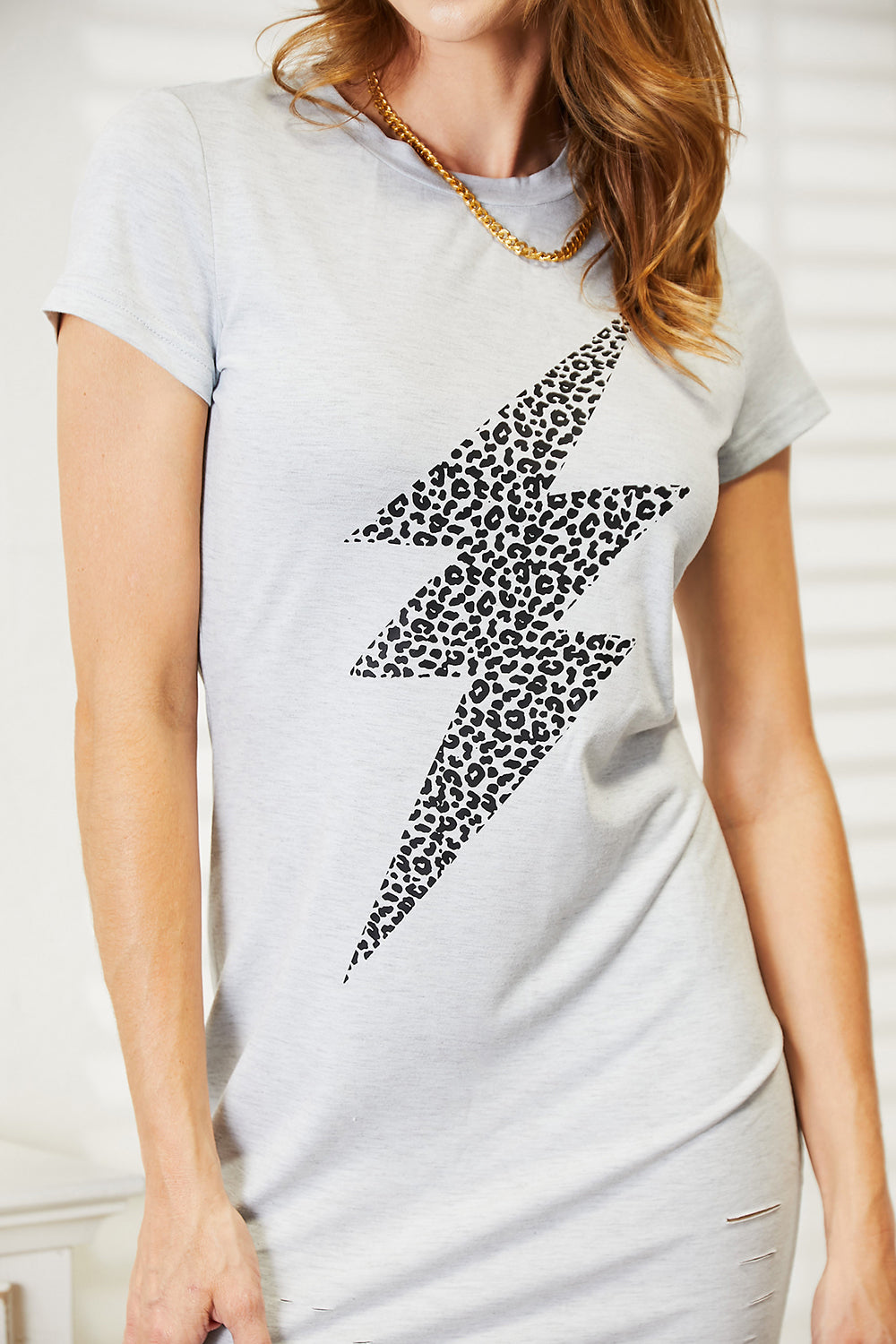 Double Take Leopard Lightning Graphic Tee Dress | us.meeeshop