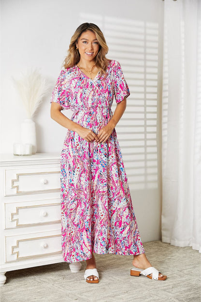 Double Take Multicolored V-Neck Maxi Dress us.meeeshop - 