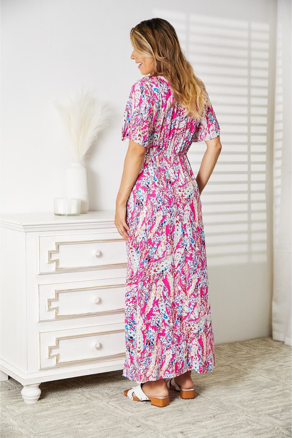 Double Take Multicolored V-Neck Maxi Dress us.meeeshop - 