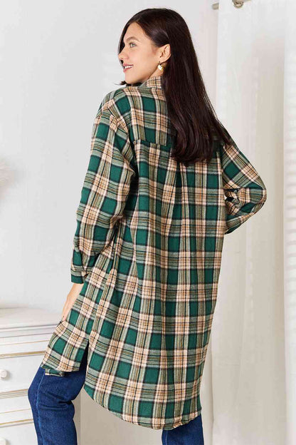Double Take Plaid Collared Neck Long Sleeve Shirt | us.meeeshop