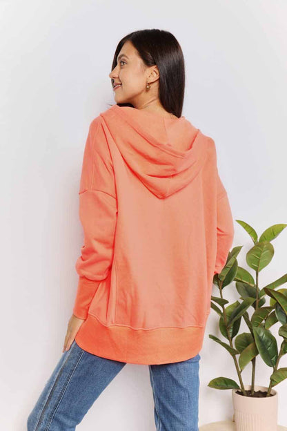 Double Take Quarter-Snap Dropped Shoulder Hoodie us.meeeshop - 