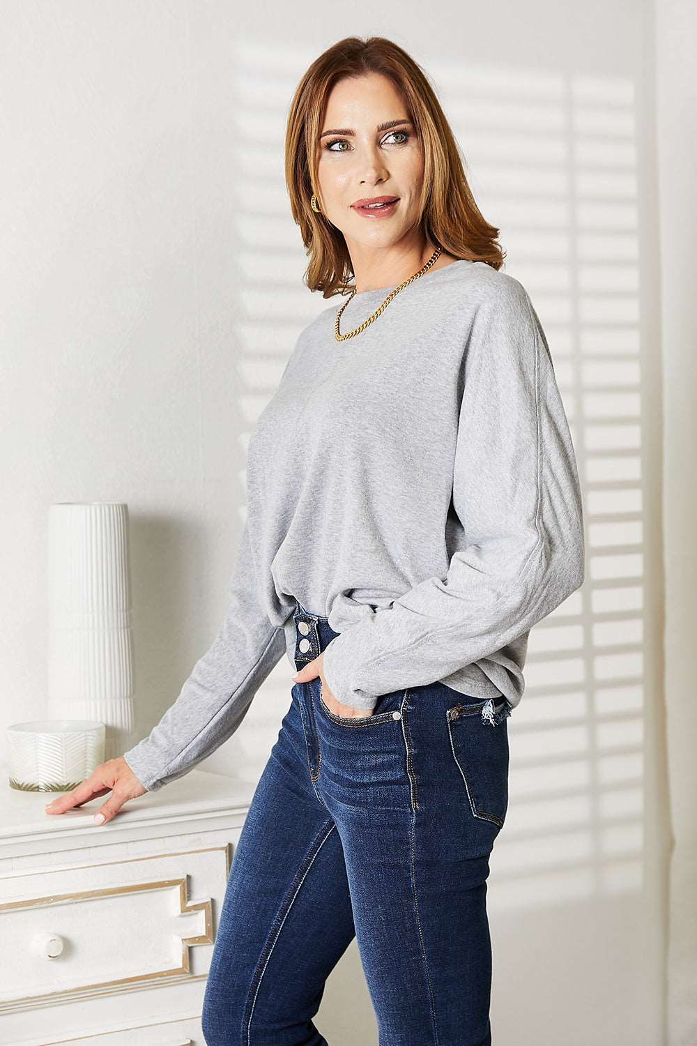 Double Take Seam Detail Round Neck Long Sleeve Top us.meeeshop - 