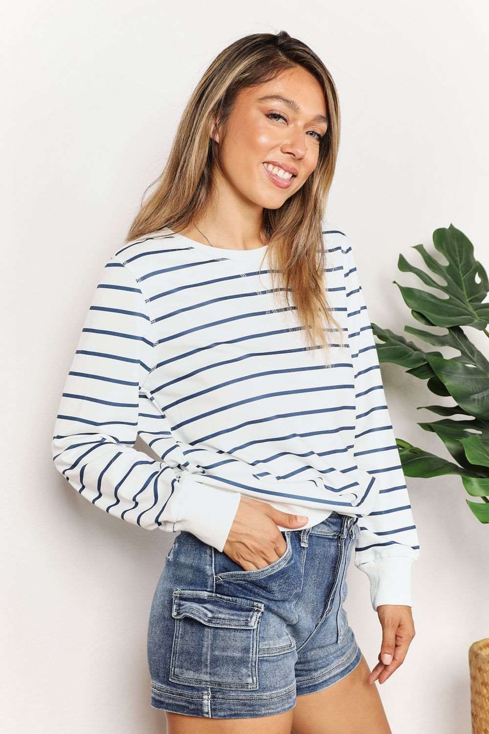 Double Take Striped Long Sleeve Round Neck Top us.meeeshop - 