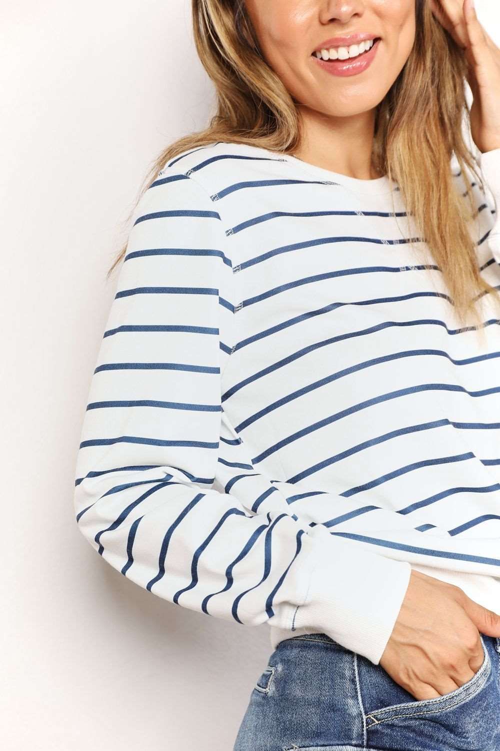 Double Take Striped Long Sleeve Round Neck Top us.meeeshop - 